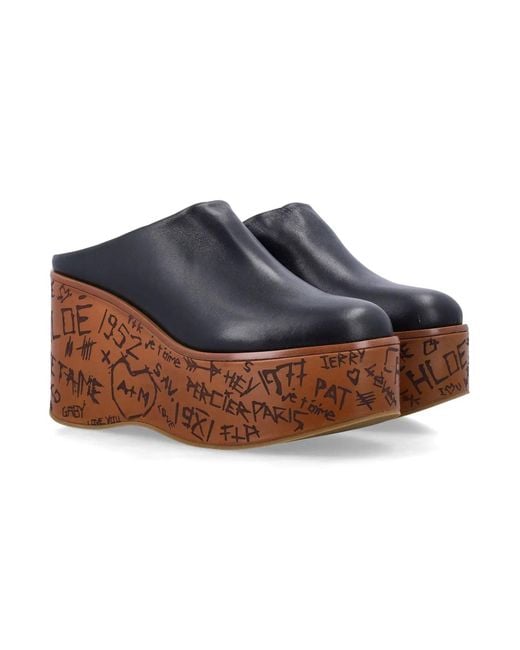 Chloé Black Maxime Leather Wedge Mules
