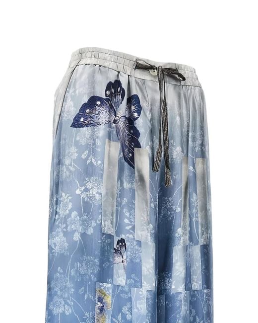 Pierre Louis Mascia Blue Printed Silk Trousers