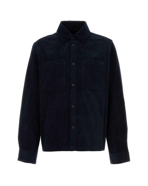 A.P.C. Blue Dark Corduroy Leon Shirt for men