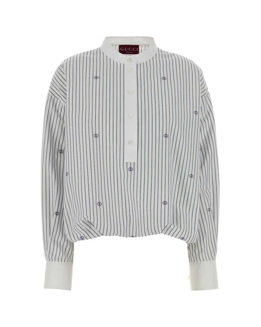 Gucci Gray Striped Embroidery Blouse