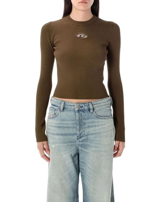 DIESEL Blue M-Valari Fitted Cropped Ribbed Top