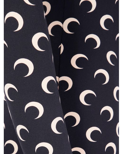 MARINE SERRE Black "Moon" Printed Jersey Long Sleeves Short Catsuit
