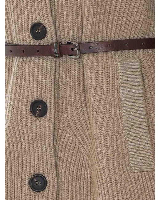 Brunello Cucinelli Natural Knitted Belted Caridgan