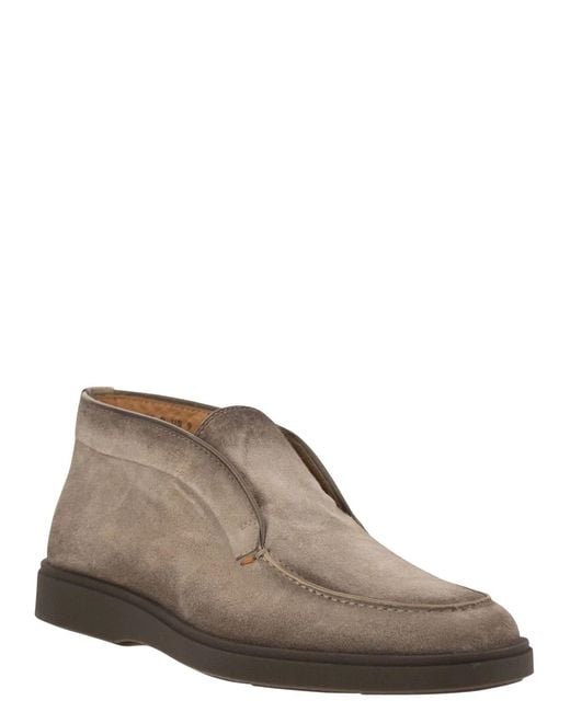 Santoni Brown Suede Leather Desert Boot for men