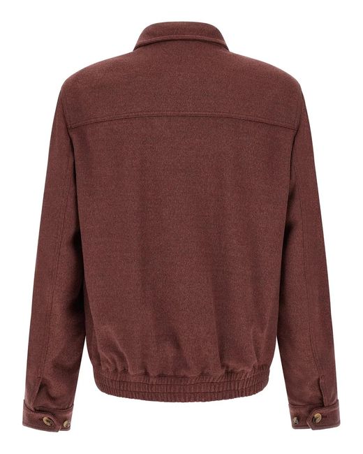 Brunello Cucinelli Brown Virgin Wool Beaver Bomber Jacket for men