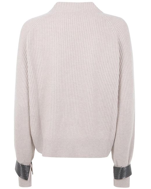 Brunello Cucinelli Pink Cashmere Sweater With Shiny Detail