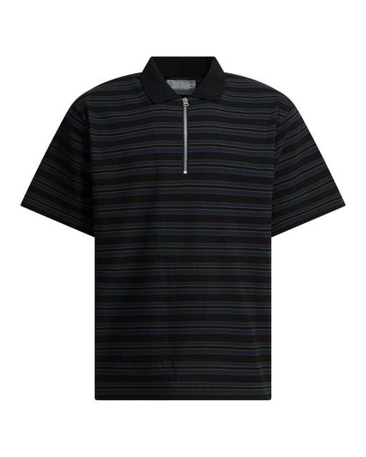 Sacai Black Cotton Polyester Polo Shirts for men