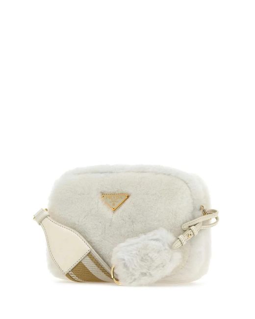 Prada White Shearling Crossbody Bag