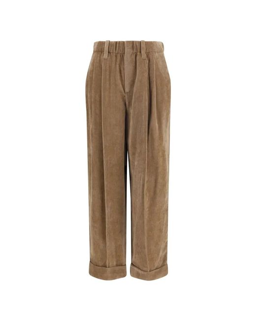 Brunello Cucinelli Natural Pleated Corduroy Trousers