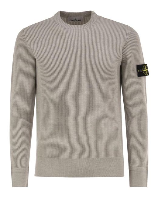 Stone Island Gray Crew-Neck Jumper With Ribbed Edges for men