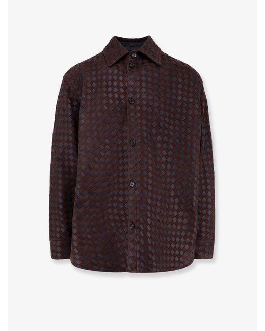 Bottega Veneta Brown Leather And Suede Shirt/Jacket With Intrecciato Motif for men