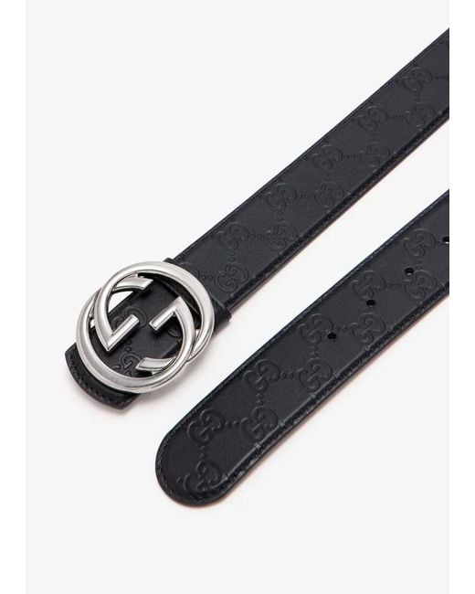 Gucci Black Reversible Leather Belt With Gg Buckle for men