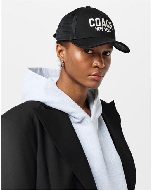 COACH Black Embroidered Logo Trucker Hat Cap