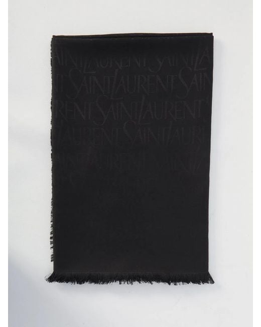 Saint Laurent Black Silk Jacquard Scarf