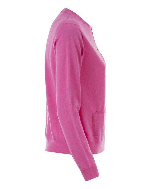 Vanisé Pink Cashmere Cardigan With Patch Pockets