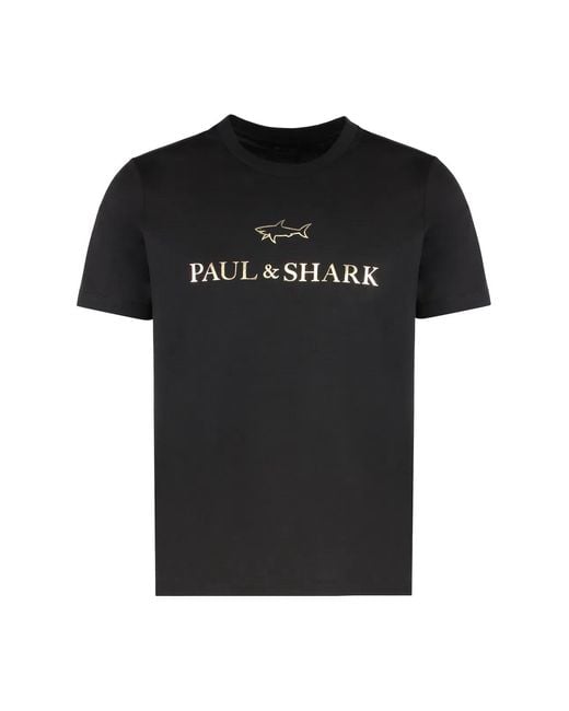 Paul & Shark Black Paul & Shark Cotton T-Shirt With Logo Print for men