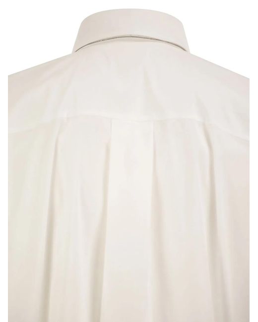 Brunello Cucinelli White Stretch Cotton Shirt With Tie