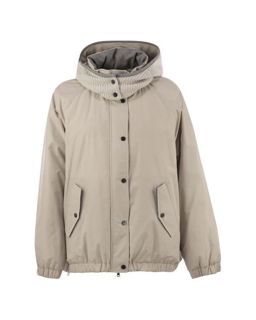 Brunello Cucinelli Natural Water-Repellent Techno Cotton Taffeta Down Jacket With Hood