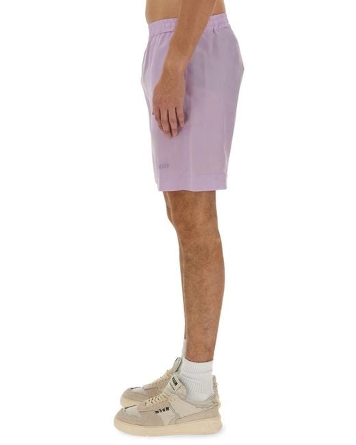 MSGM Purple Short With Logo for men