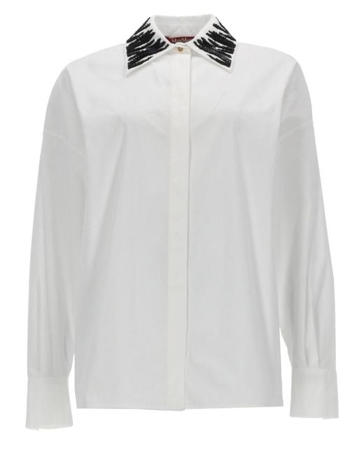 Max Mara White Camicia Con Dettaglio Strass