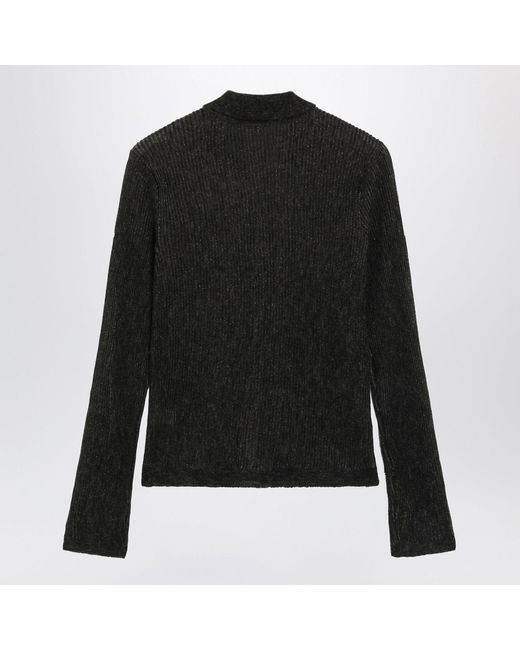 Brunello Cucinelli Black Sparkling Ribbed Silk Blend Cardigan