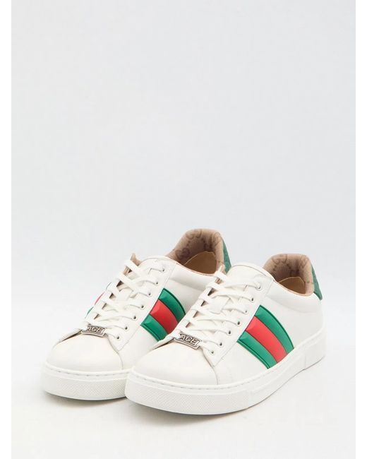 Gucci White Ace Leather Low-Top Sneakers for men