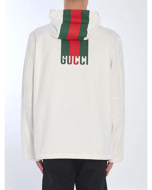 Gucci White Zip-Up Jacket With Logo Print for men