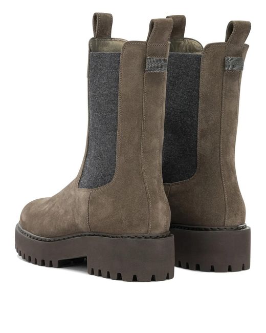 Brunello Cucinelli Brown Suede Pull-On Ankle Boots