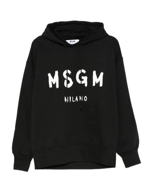 MSGM Black Logo Print Cotton Hoodie