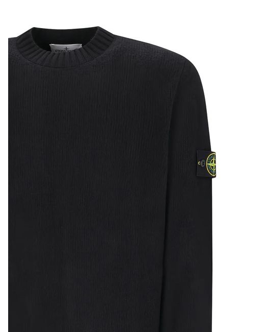 Stone Island Black Crew Neck Sweater With Compass Badge for men