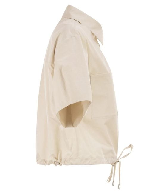Peserico White Cropped Stretch Cotton Shirt With Drawstring