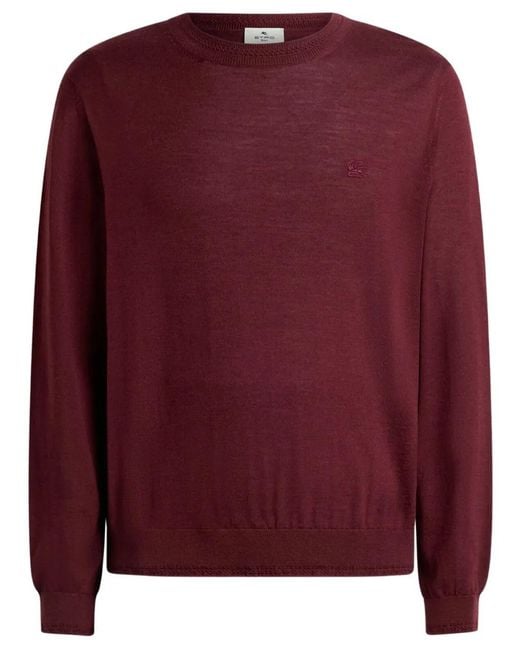 Etro Purple Wool And Silk Sweater With Pegasus Embroidery for men
