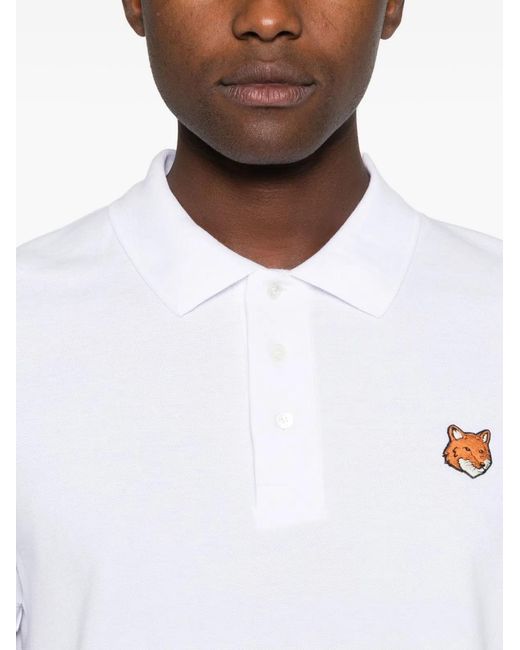 Maison Kitsuné White Maison Kitsuné Fox Head Cotton Polo Shirt for men