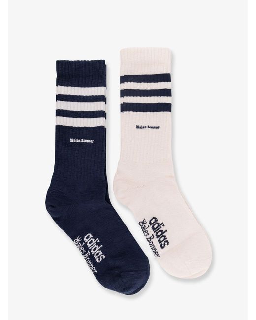 Adidas Blue Cotton Blend Socks Bipack for men