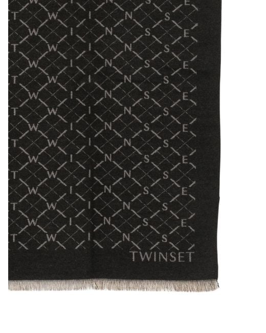 Twinset Black Logo-Pattern Frayed Scarf