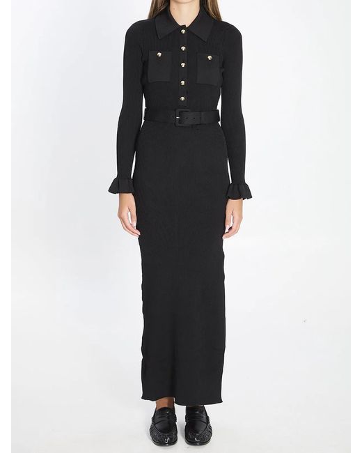 Self-Portrait Black Ribbed Knit Maxi Dress