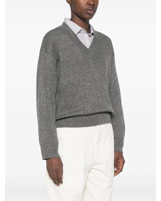 Brunello Cucinelli Gray Pullover Con Scollo A V