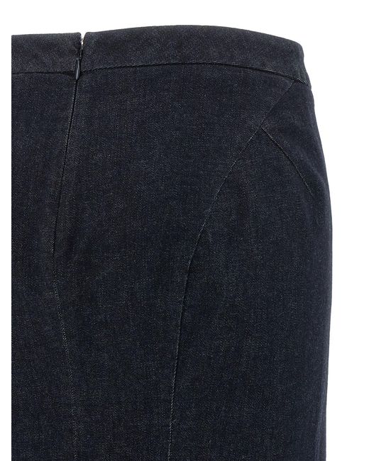 Tom Ford Blue Fitted Midi Skirt With Flounce Hem