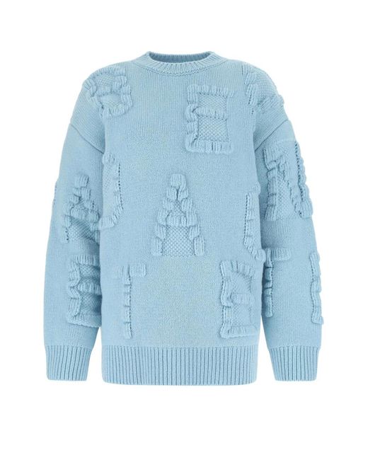 Bottega Veneta Blue Stretch Wool Blend Shetland Alphabet Oversize Sweater