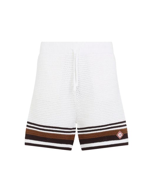 Casablanca White Cotton Striped Bermuda Shorts for men