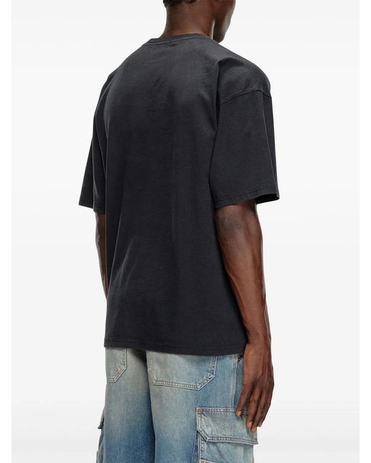 DIESEL Black T-Shirt With Distressed Flock Print for men
