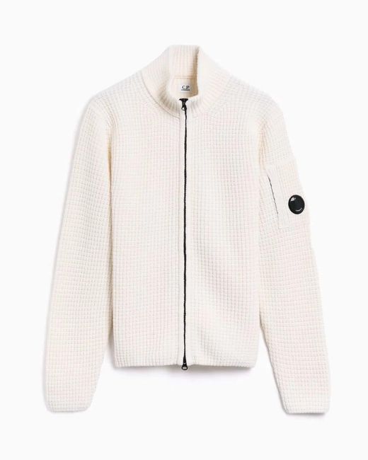 C P Company Natural C.P.Company Waffle-Knit Cardigan With A Zip Front for men