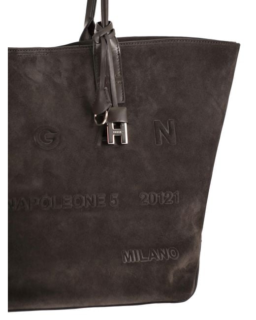 Hogan Black Suede Shopping Bag With Embossed Logo