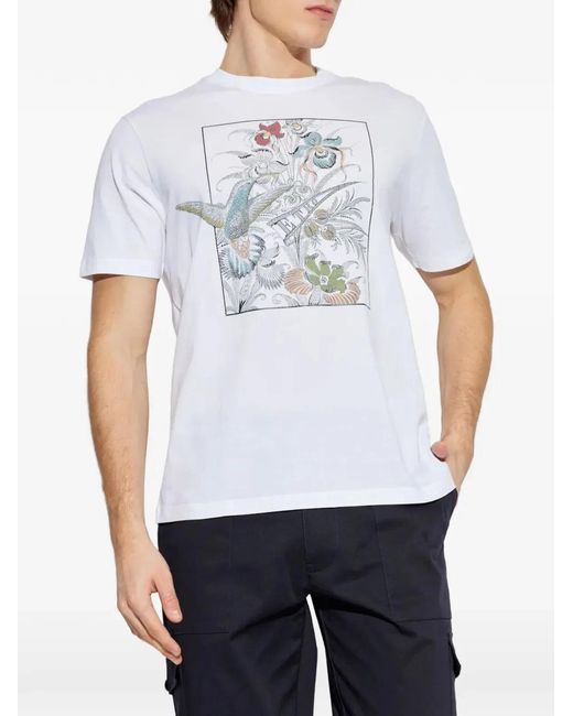 Etro White Floral-Print Cotton T-Shirt for men