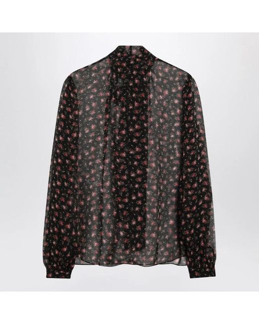 Dolce & Gabbana Black Dolce & Gabbana Chiffon Blouse With Small Rose Print