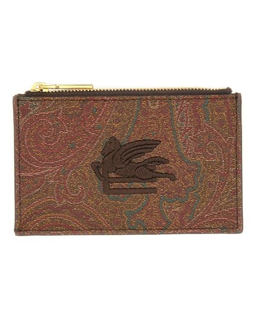 Etro Brown Card Holder "Arnica" With Pegasus for men