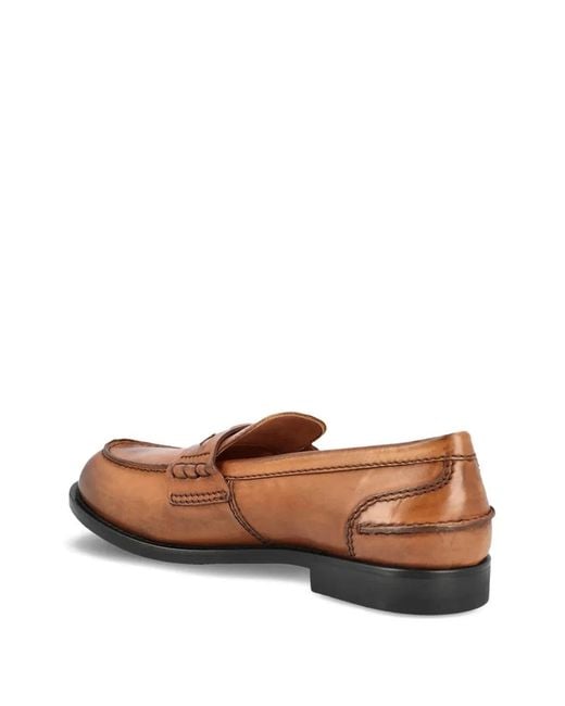 Miu Miu Brown Vintage-Effect Leather Penny Loafers