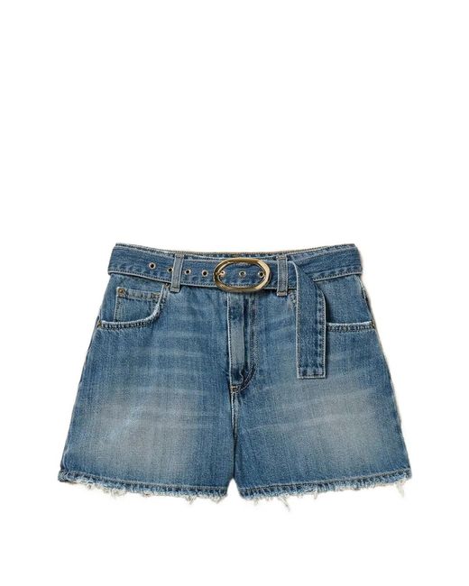Twinset Blue Frayed Hem Denim Shorts