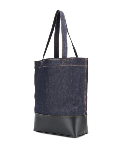 A.P.C. Blue Denim And Leather Shopping Bag for men