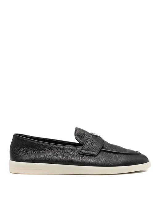 Prada Black Grained Leather Loafers for men